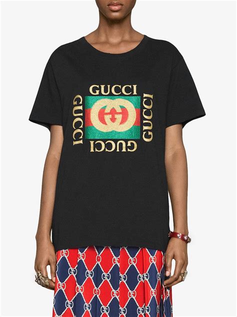 gucci glitter-print cotton logo tee|Gucci glitter print T.